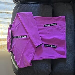 Girls Justice active set size 14 black/ purple hoodie half zipper